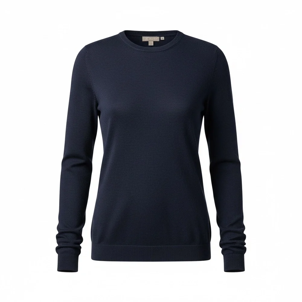 J.Crew Womens Navy Blue 100% Merino Wool Long Sleeve Crew Neck Sweater Size 2X. - Picture 3 of 3
